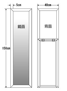 フラットフレームスタンドミラー 150cmタイプサイズ